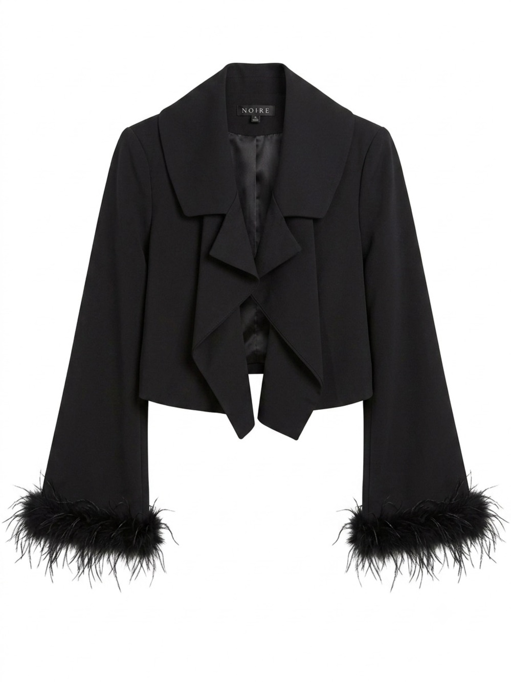 Noir Black Feather-Trim Cropped Jacket